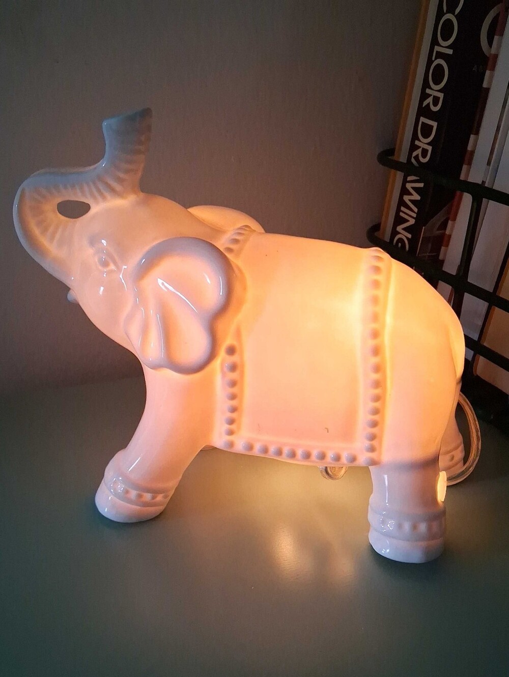 White Ceramic Elephant Night Light - Decorative Home Art